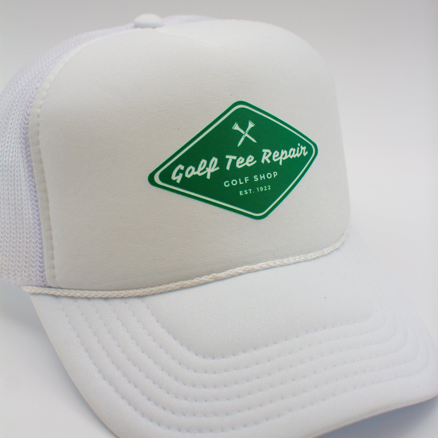 Trucker Hat, Golf Tee Repair Logo, White
