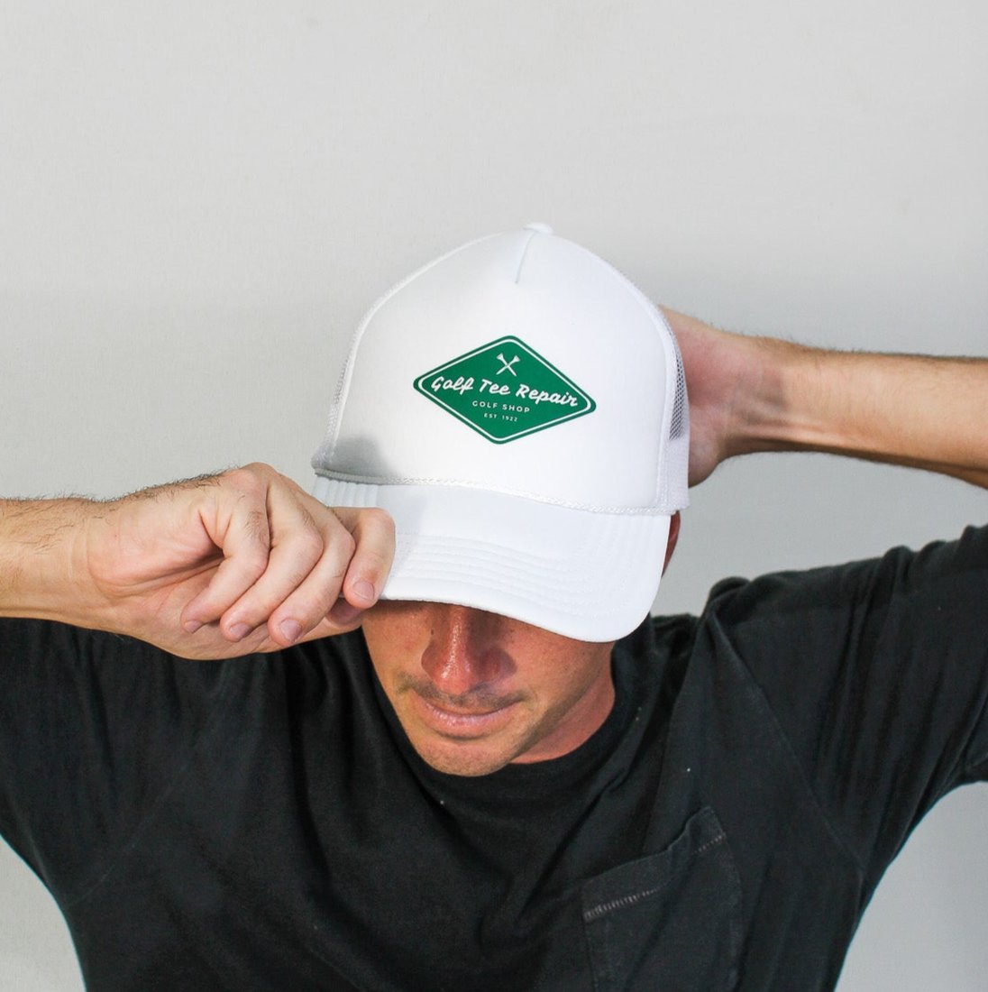 Trucker Hat, Golf Tee Repair Logo, White