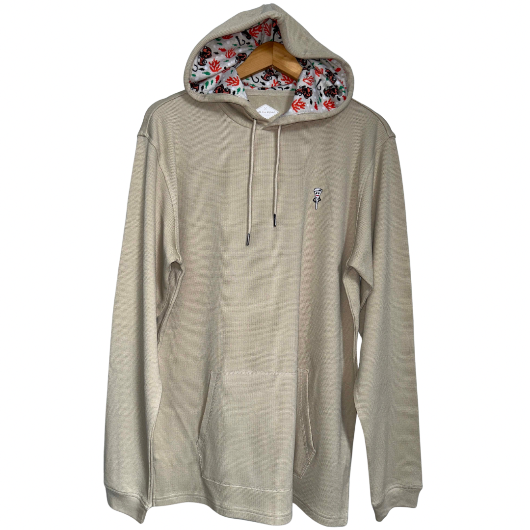 Fish Hook Repair Waffled Hoodie, Tan