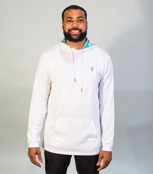 The Vice Pro Waffled Hoodie, White & Teal