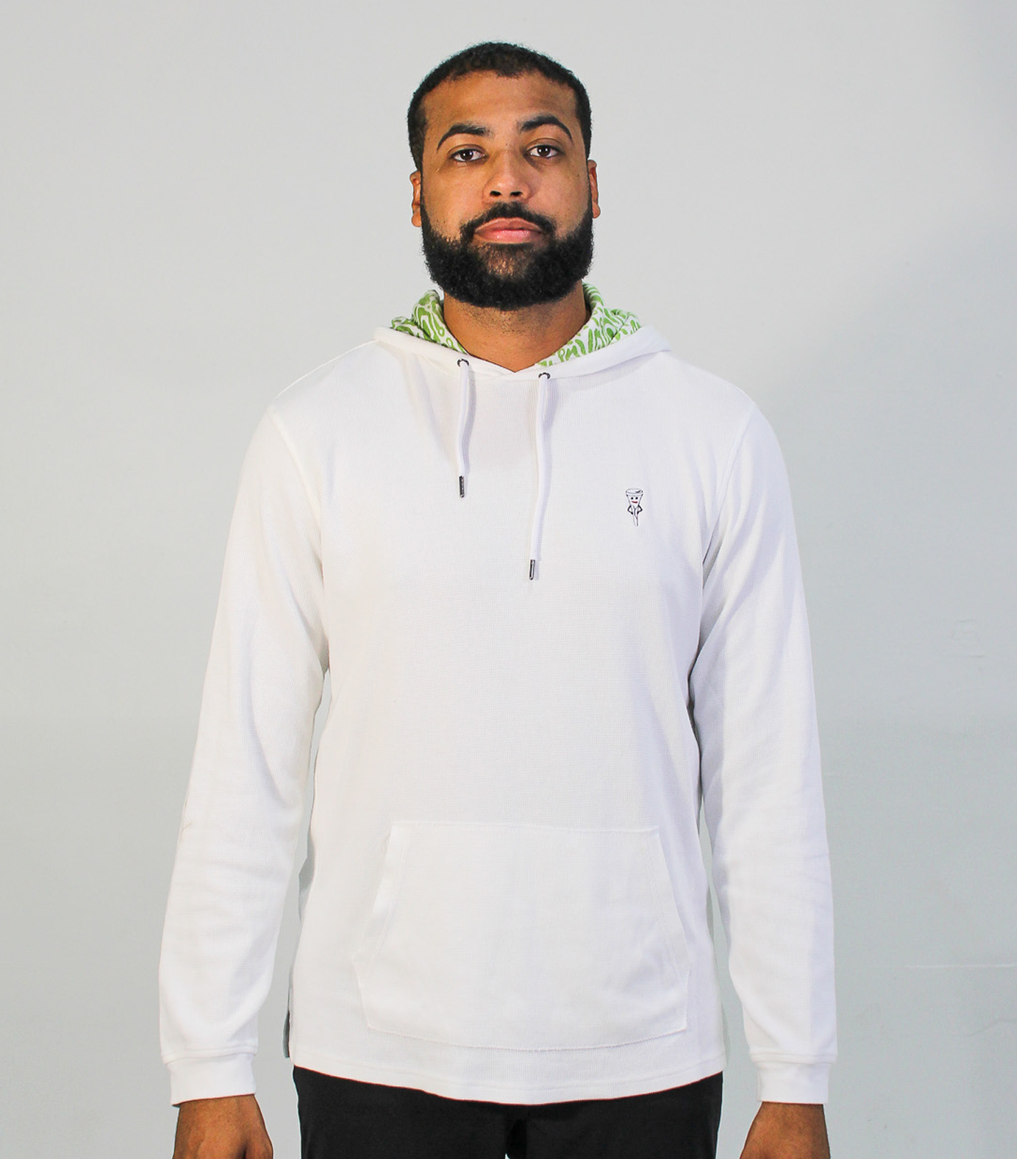 Fairway Waffled Hoodie, White & Green