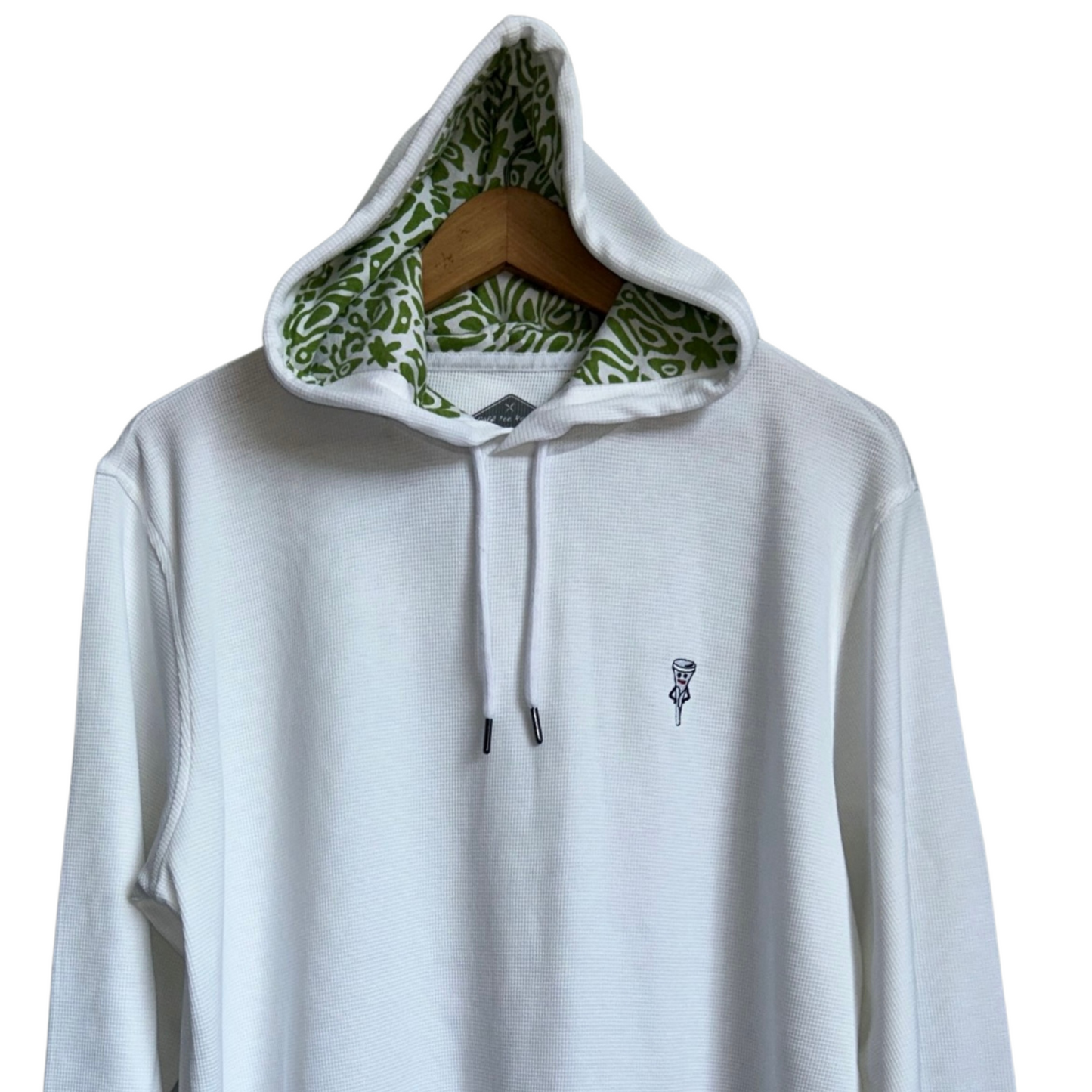 Fairway Waffled Hoodie, White & Green